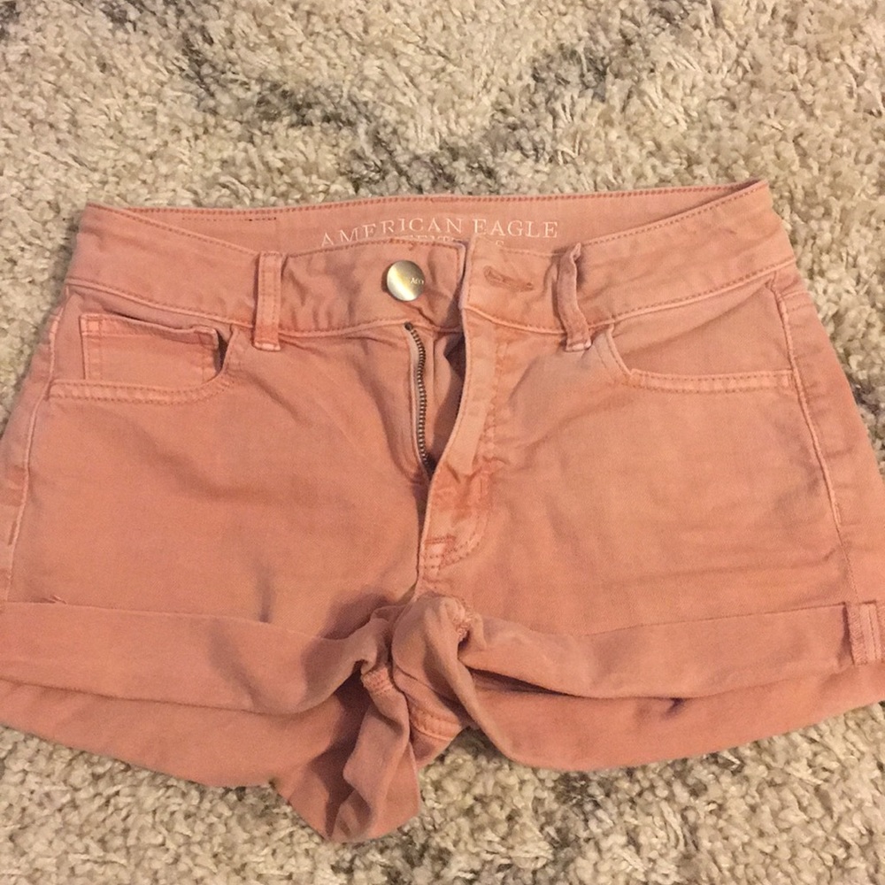 Salmon pink jean shorts